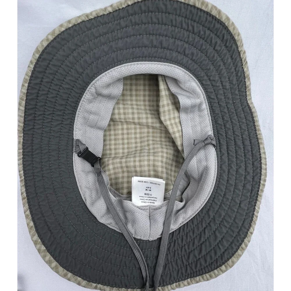 Outdoor Research Kids Tan Gingham Plaid Sun Bucket Hat Sz M 3-6Y Adjustable UPF